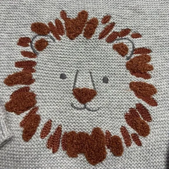 Carters Baby Gray 3D Knitted Lion Jungle Retro Modern Knit Sweater Size 18M - Picture 5 of 7